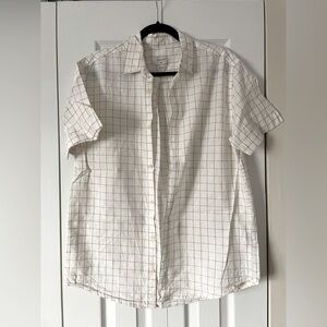 Marfinno - Men's White Checkered Shirt - M - Linen blend